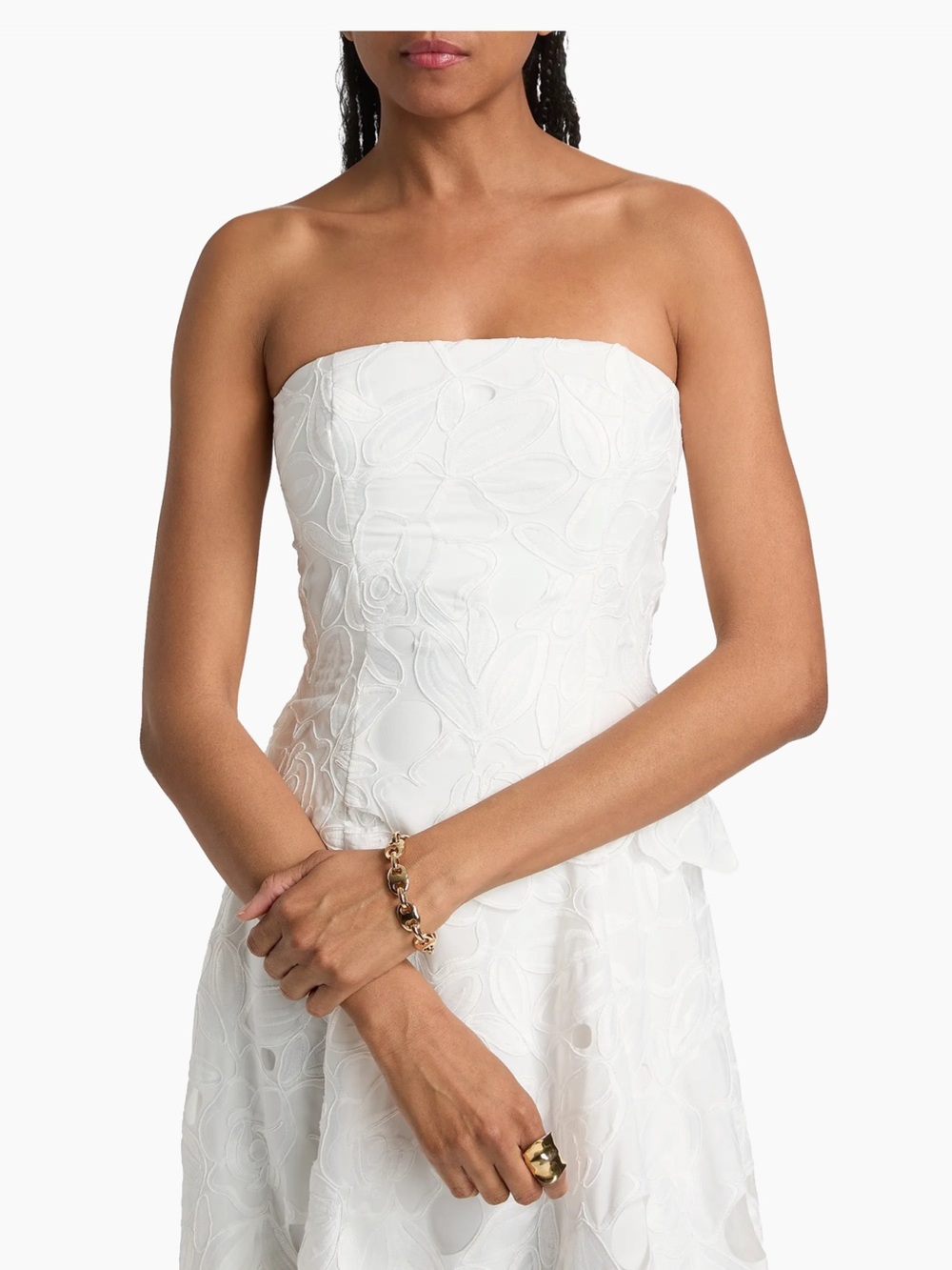 Strapless White Floral Appliqué Dress